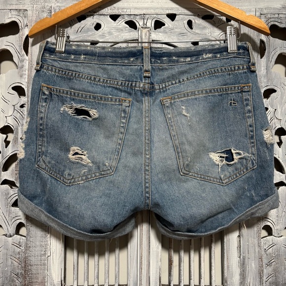 Rag & Bone Y2K Distressed Worn Cuff Medium Wash Jean Shorts - Picture 3 of 5